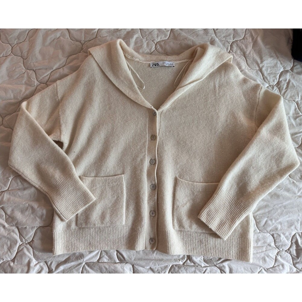 Zara Wool Sailor Collard Button-up Knit Cardigan